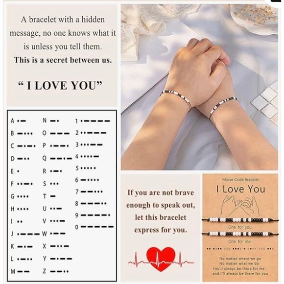 NIB Morse Code "I Love You" Bracelet Set - Picture 2 of 6